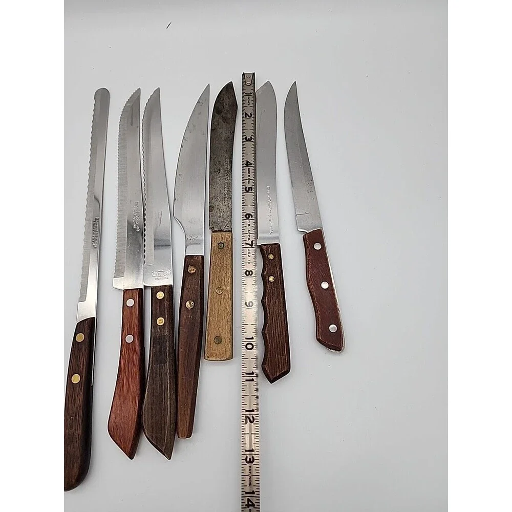 Vintage Kitchen Knives with Wood Handles Various Makers Lot Of 7 Knives